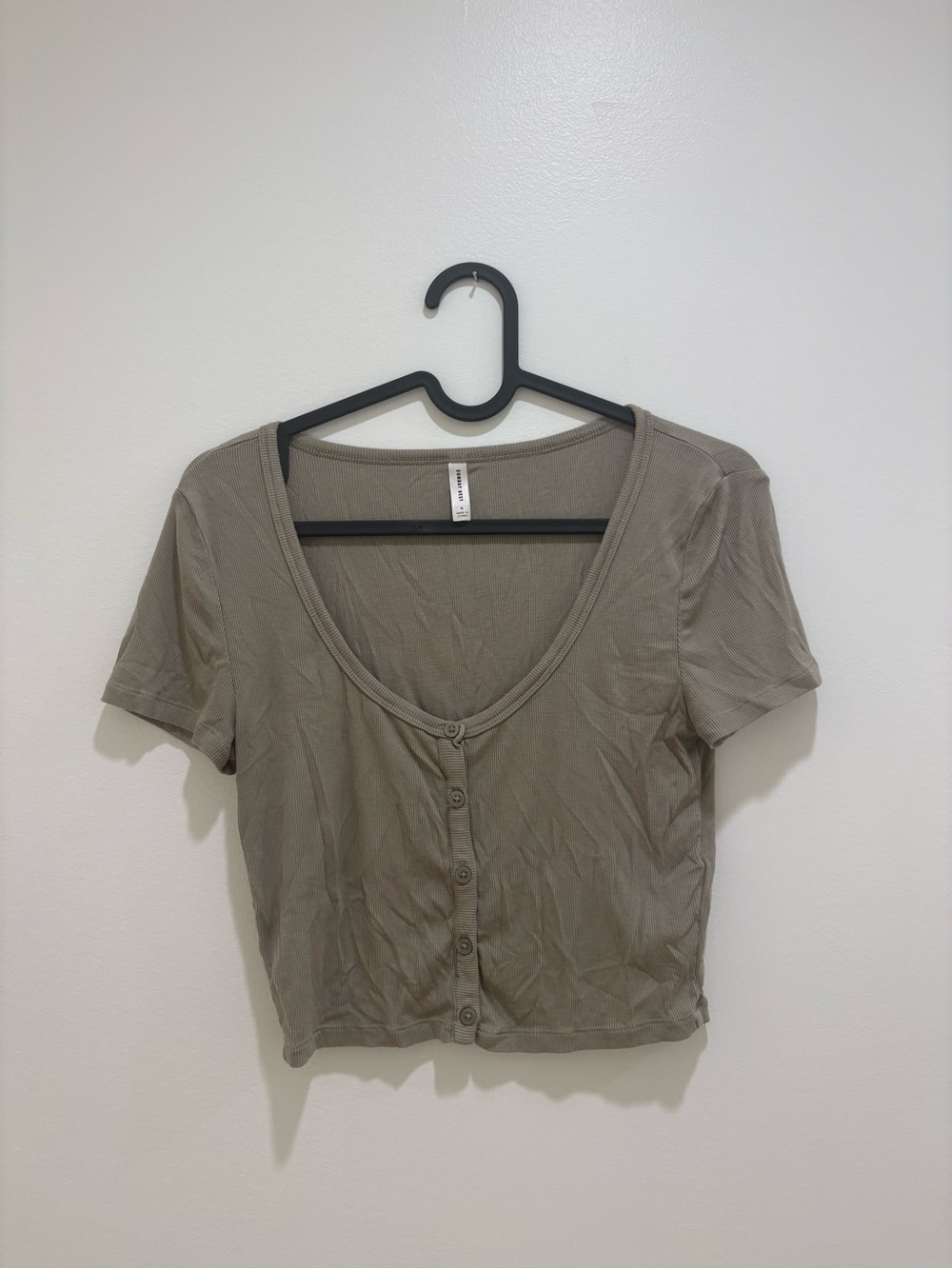 Aritzia Sunday Best Sage Button-Front Cropped ribbed Tee